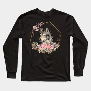 Wolf Face Floral Look Long Sleeve T-Shirt